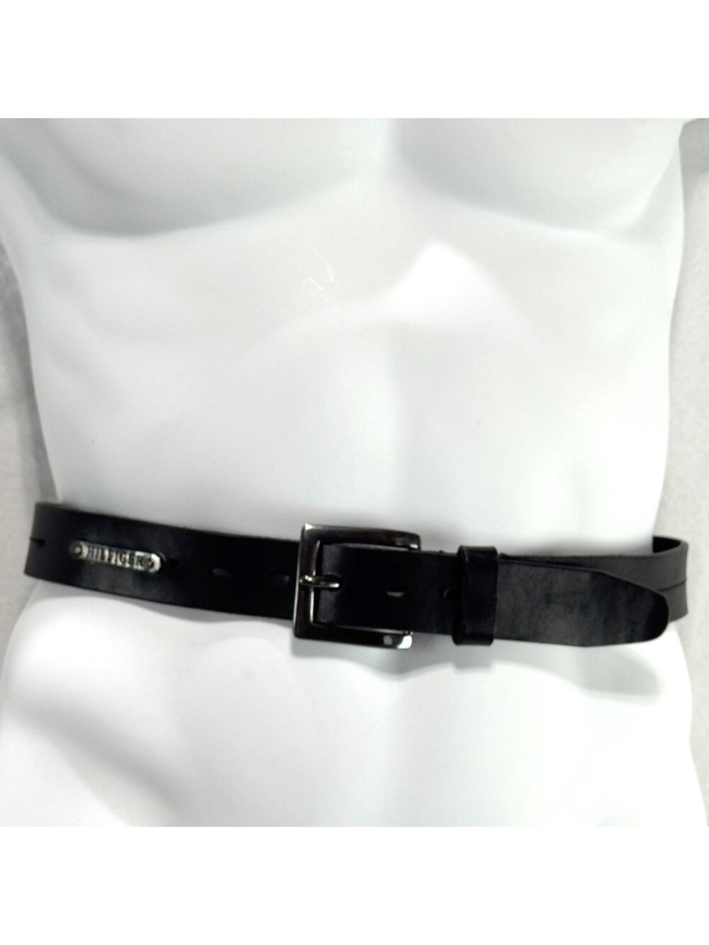 TOMMY HILFIGER Men's Black Leather Belt Silver-tone Buckle Adjustable Size 40
